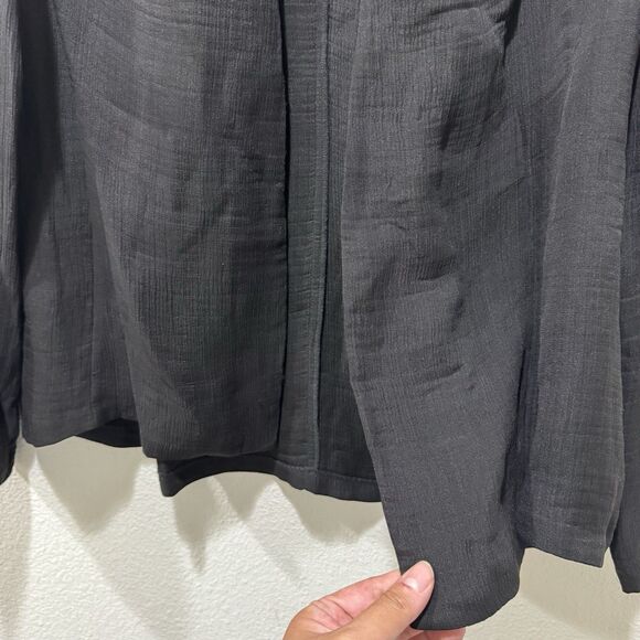 Eileen Fisher Crushed Silk Stand Collar Long Sleeve Open-Front Jacket Size M - Picture 3 of 8